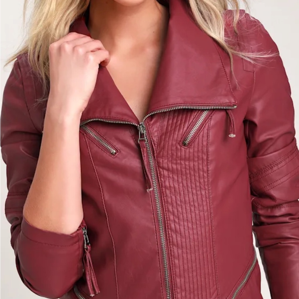 NWT Lulus Up on a Tuesday Burgundy Vegan Leather Jacket - Picture 3 of 4